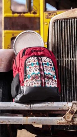 "Ox" Hooey Backpack Cream/Turquoise Aztec Pattern W/Burgundy /Black -HOOey Shop 1800126