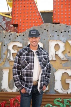 "Hooey Mens Flannel Jacket" Black/Plaid Pattern W/Cream Sherpa -HOOey Shop 21 Hooey 101