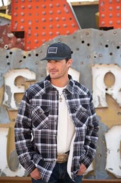 "Hooey Mens Flannel Jacket" Black/Plaid Pattern W/Cream Sherpa -HOOey Shop 21 Hooey 102