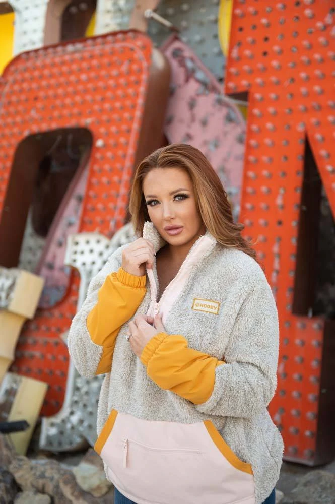HOOey "Ladies Fleece Pullover" Tan W/Yellow/Pink Detailing 6 HOOey "Ladies Fleece Pullover" Tan W/Yellow/Pink Detailing - Image 4