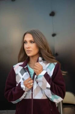 HOOey "Ladies Tech Fleece Jacket" Burgundy W/Multi-Color Print 8 HOOey "Ladies Tech Fleece Jacket" Burgundy W/Multi-Color Print -HOOey Shop 21 Hooey 402