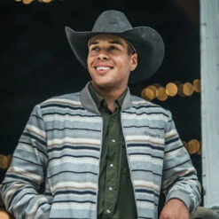 "Ozona" Hooey Bomber Jacket Grey/Stripe Pattern 10 "Ozona" Hooey Bomber Jacket Grey/Stripe Pattern -HOOey Shop 2R5A1333