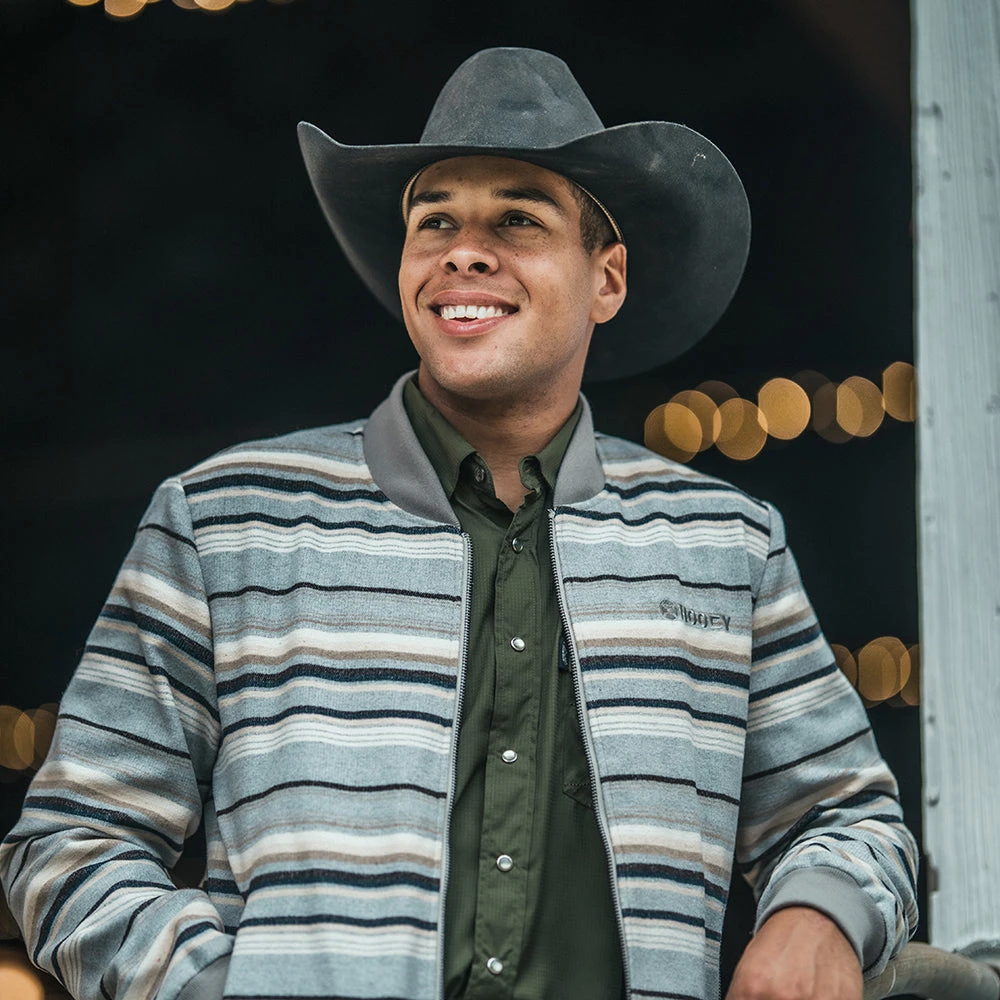 "Ozona" Hooey Bomber Jacket Grey/Stripe Pattern 5 "Ozona" Hooey Bomber Jacket Grey/Stripe Pattern - Image 3