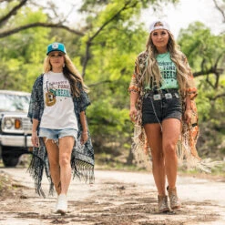 HOOey Ladies Long Kimono Black/White Bandana W/Black Fringe -HOOey Shop 2R5A5244 629619fd 7fdf 49c7 b847 d533ae510623