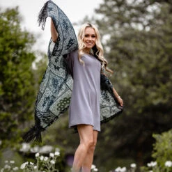 HOOey Ladies Long Kimono Black/White Bandana W/Black Fringe -HOOey Shop 2R5A7506