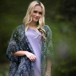 HOOey Ladies Long Kimono Black/White Bandana W/Black Fringe -HOOey Shop 2R5A7525