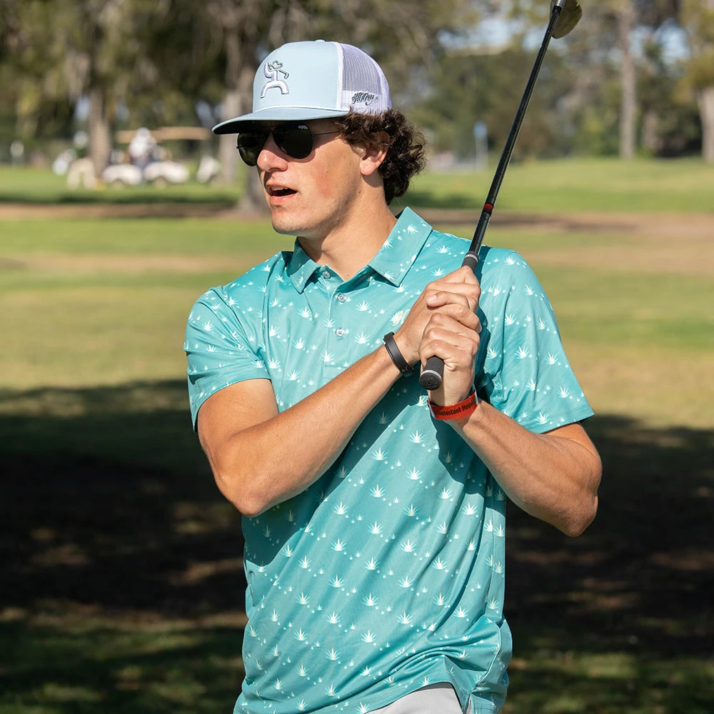 HOOey "The Weekender" Teal W/Agave Leaf Pattern Polo 5 HOOey "The Weekender" Teal W/Agave Leaf Pattern Polo - Image 3