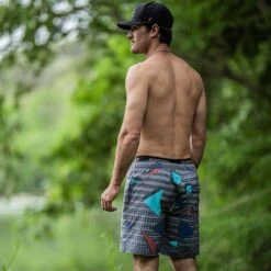 HOOey "Bigwake" Charcoal W/geometric Pattern Board Shorts -HOOey Shop 2R5A9034