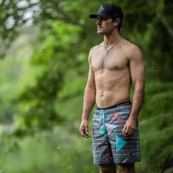 HOOey "Bigwake" Charcoal W/geometric Pattern Board Shorts -HOOey Shop 2R5A9046