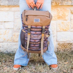 "Topper" Hooey Backpack Grey/Tan Stripe Pattern W/Tan Accents -HOOey Shop Backpack 2