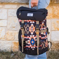 "Topper" Hooey Backpack Black/Orange Aztec Pattern W/Black & Mustard Accents -HOOey Shop Backpack 8
