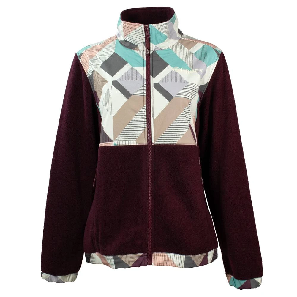 HOOey "Ladies Tech Fleece Jacket" Burgundy W/Multi-Color Print 3 HOOey "Ladies Tech Fleece Jacket" Burgundy W/Multi-Color Print