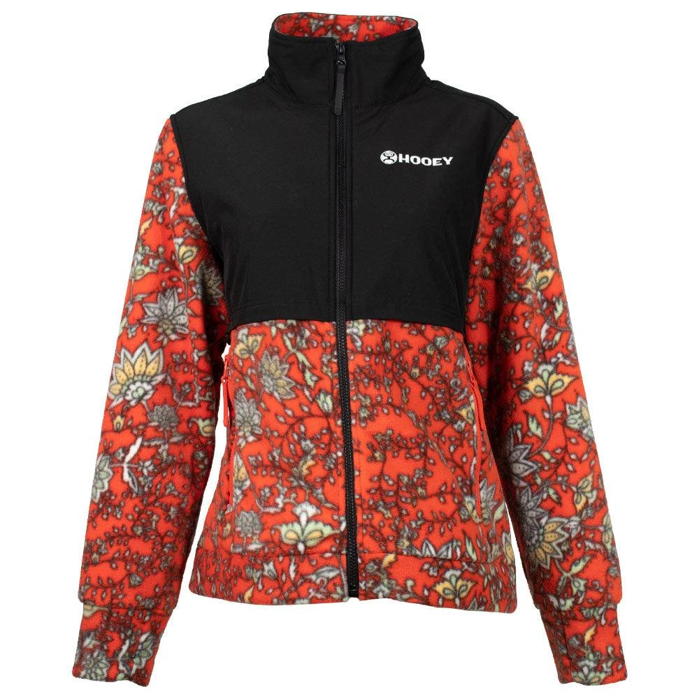 HOOey "Ladies Tech Fleece Jacket" Red Floral Pattern / Black 3 HOOey "Ladies Tech Fleece Jacket" Red Floral Pattern / Black