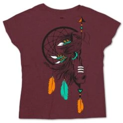 HOOey "Spirit" Cranberry T-shirt W/a Horse Dreamcatcher