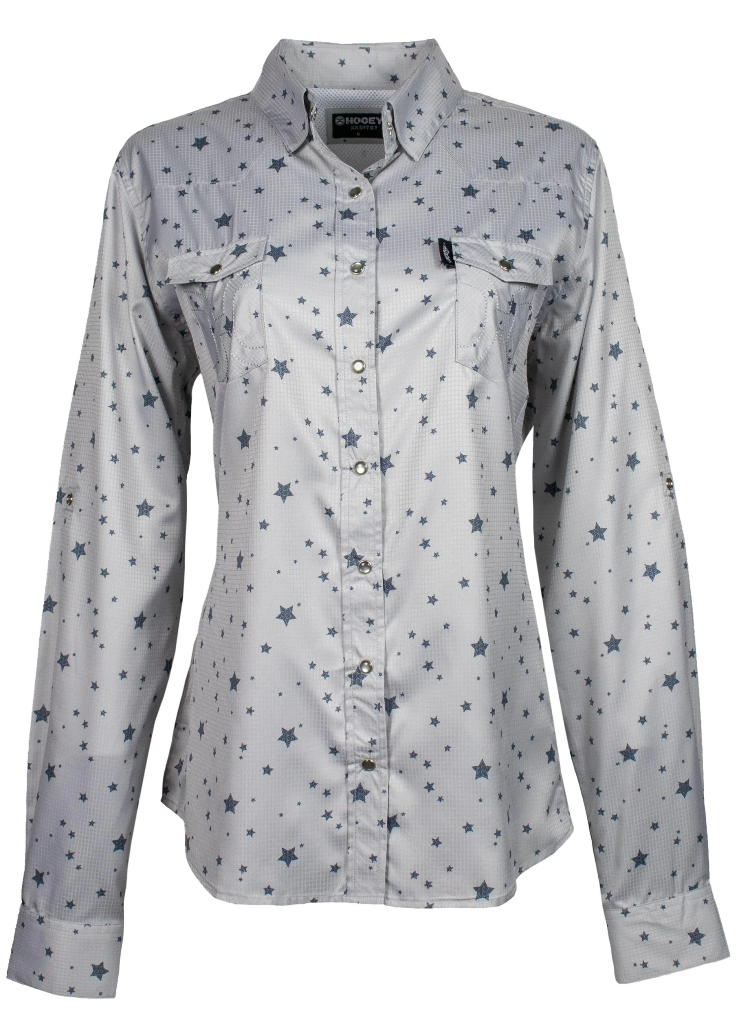 HOOey "Sol" Ladies Grey Stars Long Sleeve Pearl Snap Shirt 3 HOOey "Sol" Ladies Grey Stars Long Sleeve Pearl Snap Shirt