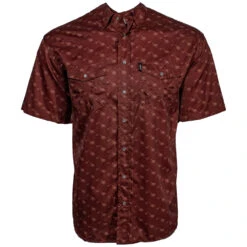 HOOey "Sol" Red Agave Pattern Short Sleeve Pearl Snap Shirt