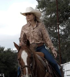 HOOey New! "Sol Competition" Ladies Tan Floral Print Long Sleeve -HOOey Shop HT1665TNSpring2023Jordan09