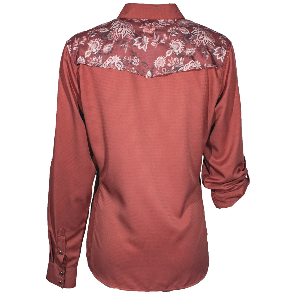 HOOey "Sol" Ladies Marsala W/Floral Pattern Detailing Long Sleeve Pearl Snap Shirt 4 HOOey "Sol" Ladies Marsala W/Floral Pattern Detailing Long Sleeve Pearl Snap Shirt - Image 2