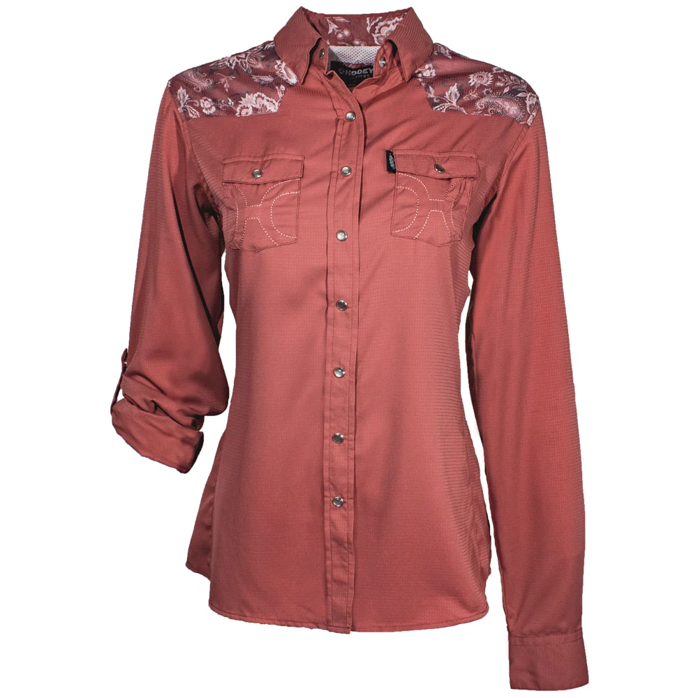 HOOey "Sol" Ladies Marsala W/Floral Pattern Detailing Long Sleeve Pearl Snap Shirt 3 HOOey "Sol" Ladies Marsala W/Floral Pattern Detailing Long Sleeve Pearl Snap Shirt