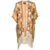 HOOey Ladies Long Kimono Tan/Cream/Orange With Cream Fringe 2 HOOey Ladies Long Kimono Tan/Cream/Orange With Cream Fringe -HOOey Shop HV101TNBR Front