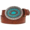 "Sioux" Hooey Ladies Belt Natural /Brown W/Turquoise Rodeo Buckle -HOOey Shop HWBLT001 FRONT