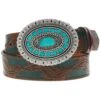 "Sioux" Classic Hooey Ladies Belt Brown/Turquoise W/Turquoise Rodeo Buckle 1 "Sioux" Classic Hooey Ladies Belt Brown/Turquoise W/Turquoise Rodeo Buckle -HOOey Shop HWBLT002 FRONT