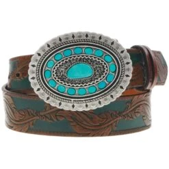 "Sioux" Classic Hooey Ladies Belt Brown/Turquoise W/Turquoise Rodeo Buckle