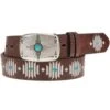 "Blue Diamond" Original Hooey Ladies Belt Brown/Ivory/Turquoise -HOOey Shop HWBLT014