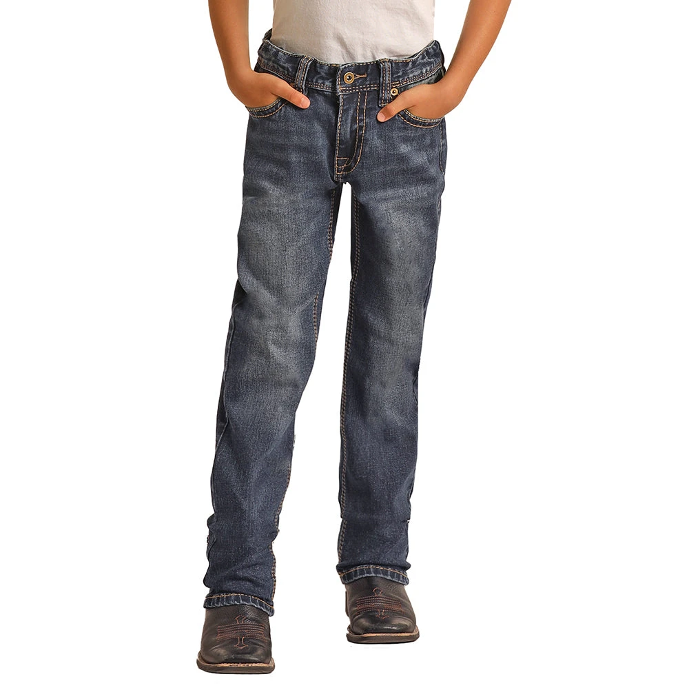 HOOey Youth Medium Wash Slim Fit Stretch Straight Bootcut Jeans 4 HOOey Youth Medium Wash Slim Fit Stretch Straight Bootcut Jeans - Image 2