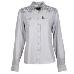 HOOey "Sol" Ladies Grey W/Floral Pattern Pearl Snap Shirt