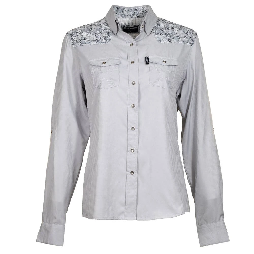 HOOey "Sol" Ladies Grey W/Floral Pattern Pearl Snap Shirt 3 HOOey "Sol" Ladies Grey W/Floral Pattern Pearl Snap Shirt