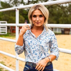 HOOey "Sol" Ladies White Floral Pattern Long Sleeve Pearl Snap Shirt -HOOey Shop LadiesSOL 37