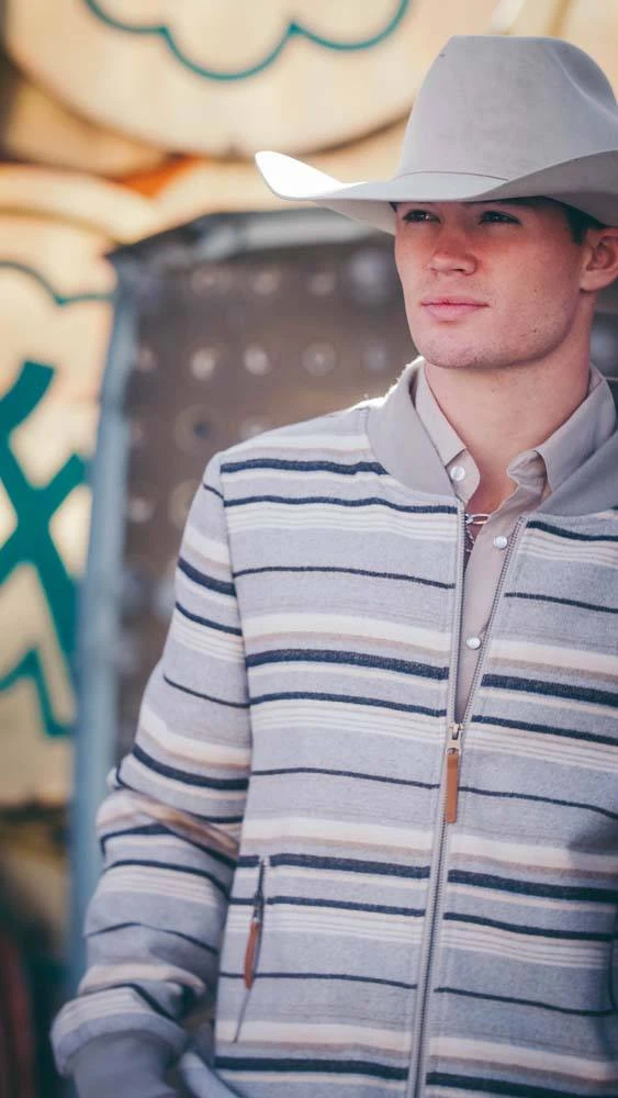 "Ozona" Hooey Bomber Jacket Grey/Stripe Pattern 7 "Ozona" Hooey Bomber Jacket Grey/Stripe Pattern - Image 5