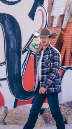 "Hooey Mens Flannel Jacket" Black/Plaid Pattern W/Cream Sherpa -HOOey Shop P1099104