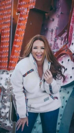 HOOey "Ladies Sherpa Pullover" Cream W/Multi Color Aztec Pattern Accents 6 HOOey "Ladies Sherpa Pullover" Cream W/Multi Color Aztec Pattern Accents -HOOey Shop P1099461