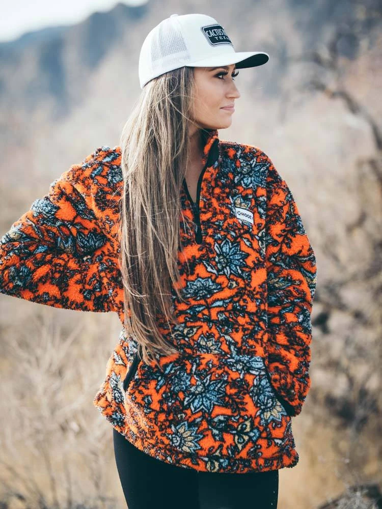 HOOey "Ladies Fleece Pullover" Red/Floral 5 HOOey "Ladies Fleece Pullover" Red/Floral - Image 3