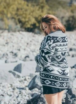 HOOey "Ladies Knits" Short Duster Charcoal/Aztec -HOOey Shop P1288197