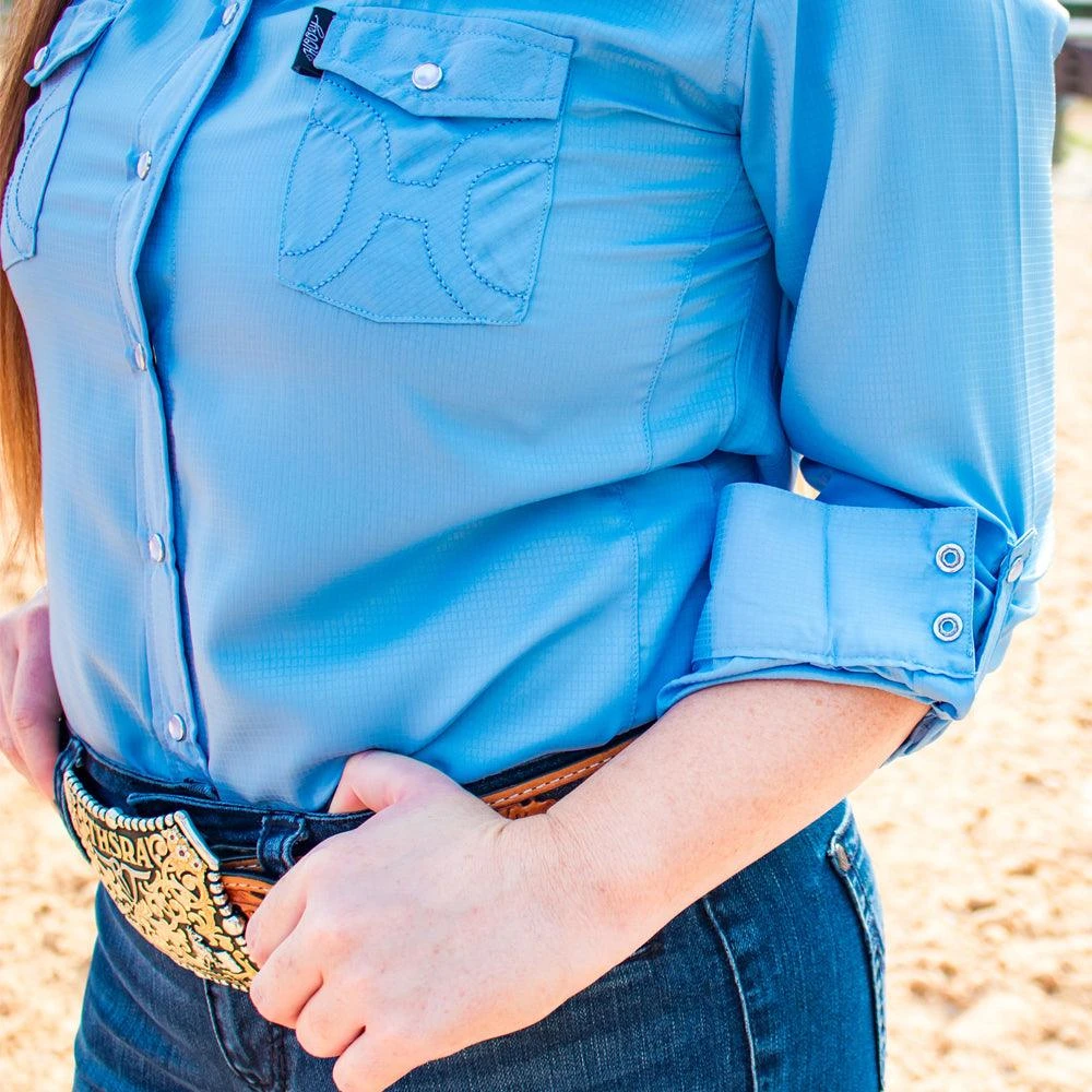 HOOey "Sol" Ladies Sky Blue Long Sleeve Pearl Snap Shirt 4 HOOey "Sol" Ladies Sky Blue Long Sleeve Pearl Snap Shirt - Image 2