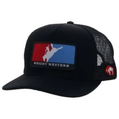 HOOey Wright Brothers Hat Black W/red & Blue Patch
