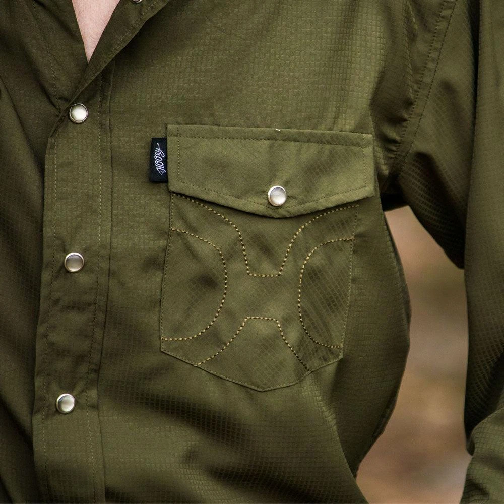 HOOey "Sol" Olive Long Sleeve Pearl Snap Shirt 4 HOOey "Sol" Olive Long Sleeve Pearl Snap Shirt - Image 2