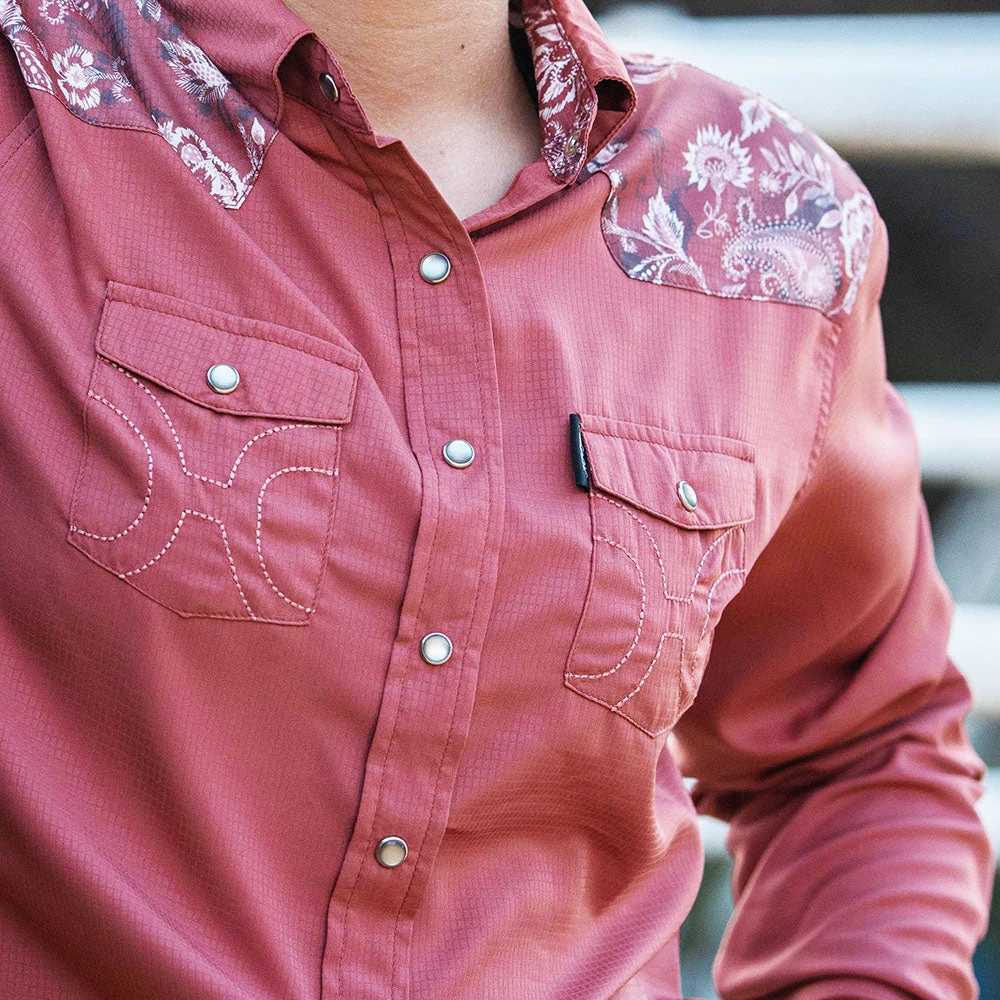 HOOey "Sol" Ladies Marsala W/Floral Pattern Detailing Long Sleeve Pearl Snap Shirt 5 HOOey "Sol" Ladies Marsala W/Floral Pattern Detailing Long Sleeve Pearl Snap Shirt - Image 3