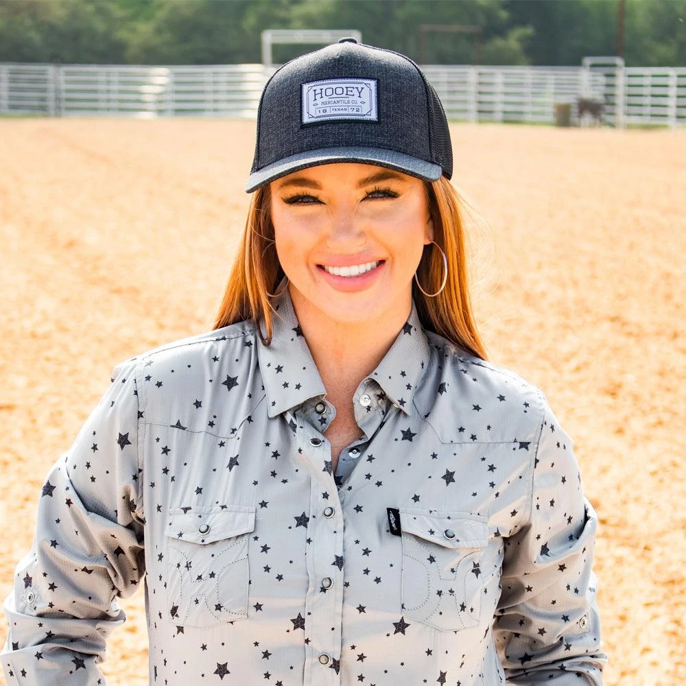 HOOey "Sol" Ladies Grey Stars Long Sleeve Pearl Snap Shirt 6 HOOey "Sol" Ladies Grey Stars Long Sleeve Pearl Snap Shirt - Image 4